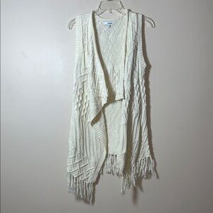 Sonoma Cream Cable Knit Fringe Open Vest Women's Size Medium